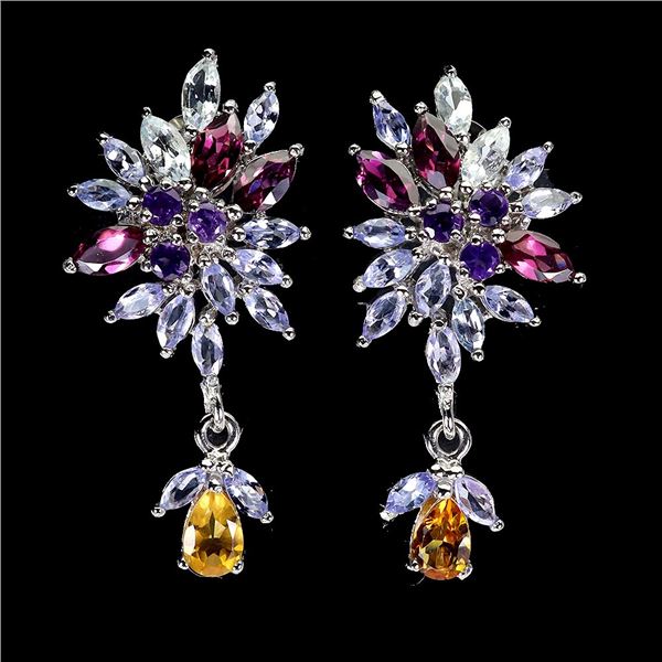 CITRINE, AMETHYST, AQUAMARINE, GARNET, TANZANITE Earrings in 14K Gold Plated 925 Sterling Silver â[x