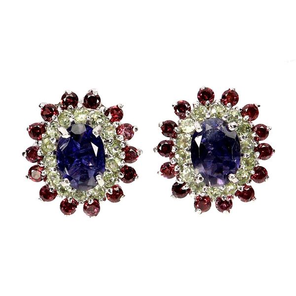 AMETHYST, PERIDOT, GARNET Earrings in 14K Gold Plated 925 Sterling Silver â€“ Appr