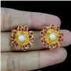 Image 2 : RUBY and PEARL Earrings in 14K Gold Plated 925 Sterling Silver â€“ Appraised Repla