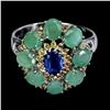Image 1 : KYANITE, EMERALD and SAPPHIRE Ring in 14K Gold Plated 925 Sterling Silver â€“ Size