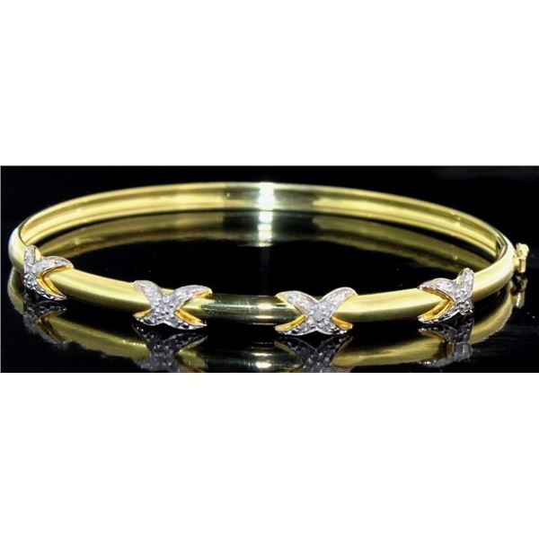 Quality Natural White Diamond Bangle in 14K Gold Plated 925 Sterling Silver - Appraised Replacement 