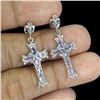 Image 2 : TANZANITE and SAPPHIRE Cross Earrings in 14K Gold Plated 925 Sterling Silver â€“ A