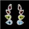 Image 1 : SWISS BLUE TOPAZ, MOZAMBIQUE GARNET, PERIDOT, RHODOLITE GARNET Earrings in 14k Gold Plated 925 Sterl