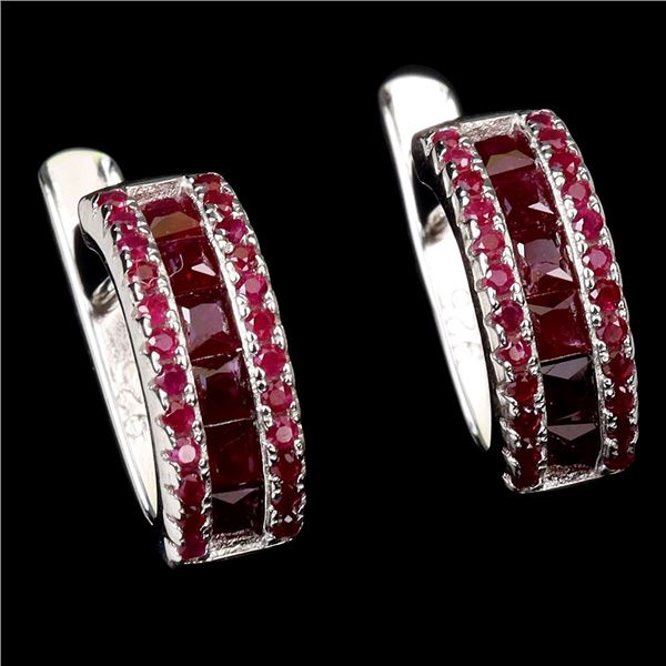 Unique MYANMAR RUBY Earrings, Princess Diamond Cut, in 14k Gold Plated 925 Sterling Silver â[x=#8364
