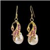 Image 1 : RUBY and PEARL Earrings in 14k Gold Plated 925 Sterling Silver â€“ Appraised Repla