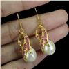 Image 2 : RUBY and PEARL Earrings in 14k Gold Plated 925 Sterling Silver â€“ Appraised Repla