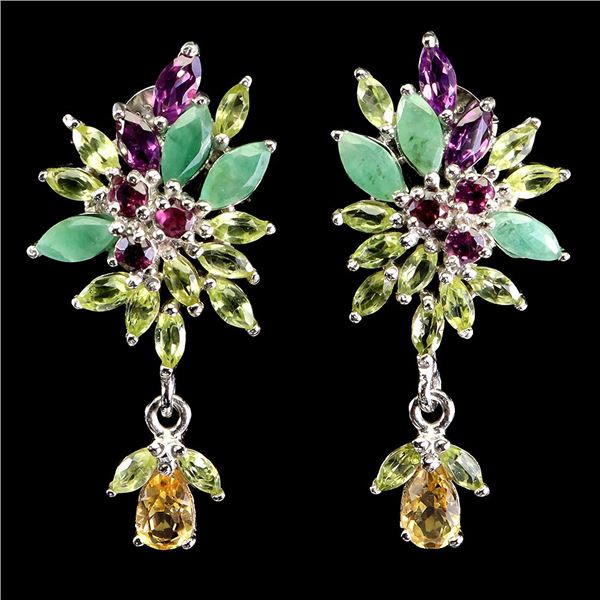 CITRINE, EMERALD, PERIDOT and GARNET Earrings in 14k Gold Plated 925 Sterling Silver - Appraised Rep