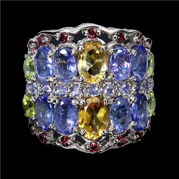 CITRINE, PERIDOT, GARNET and TANZANITE Ring in 14k Gold Plated 925 Sterling Silver â€[x=#82