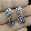 Image 2 : Rich Looking KYANITE, AQUAMARINE, SAPPHIRE and TANZANITE Earrings in 14k Gold Plated 925 Sterling Si