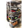 Image 1 : Rack full of assorted tools from estate - Craftsman circular saw/ clamps/ tripods/ misc. tools etc. 
