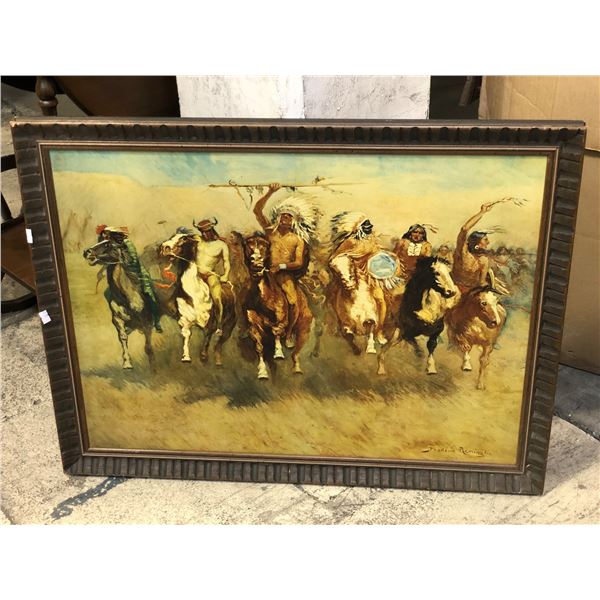 Framed  Victory Dance  print on board by Frederic Remington - approx. 31in x 24in