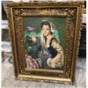 Image 1 : Framed needle point "Woman Posing" wall hanging - approx. 28inx  36in
