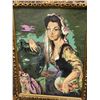 Image 2 : Framed needle point "Woman Posing" wall hanging - approx. 28inx  36in