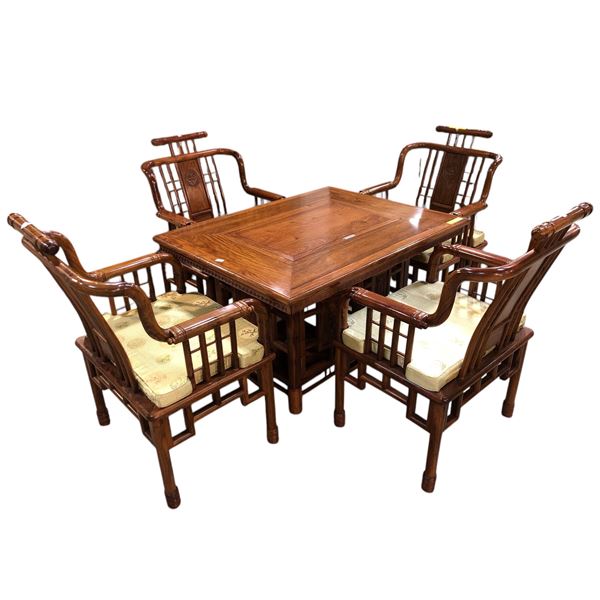 Wooden Chinese tea table - approx. 43in x 34in x  27in height (chairs not included)