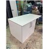 Image 2 : Marble top contemporary white 2 door cabinet - 5ft length x 31 1/2in (marble top), 3ft x 31 x 30in t