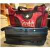 Image 1 : Samsonite luggage bag full of assorted clothing with Goodlife Fitness bag with contents