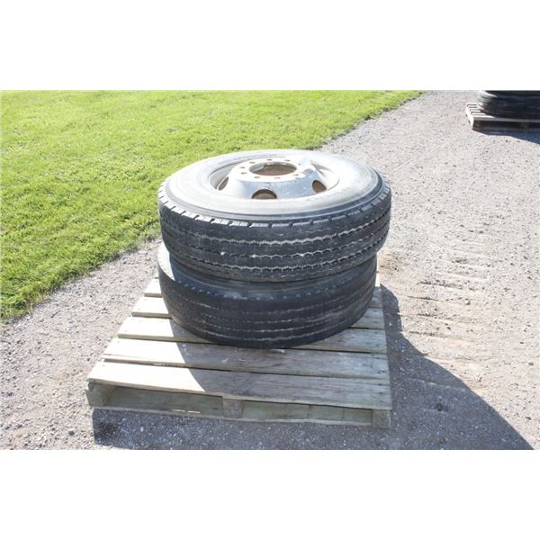 2 front steer 315/80R22.5 tires on bud rims
