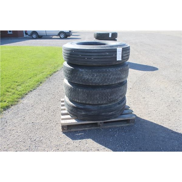 4 tires 11R22.5 tires, three on rims