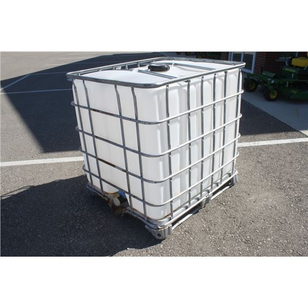 plastic tote in steel cage