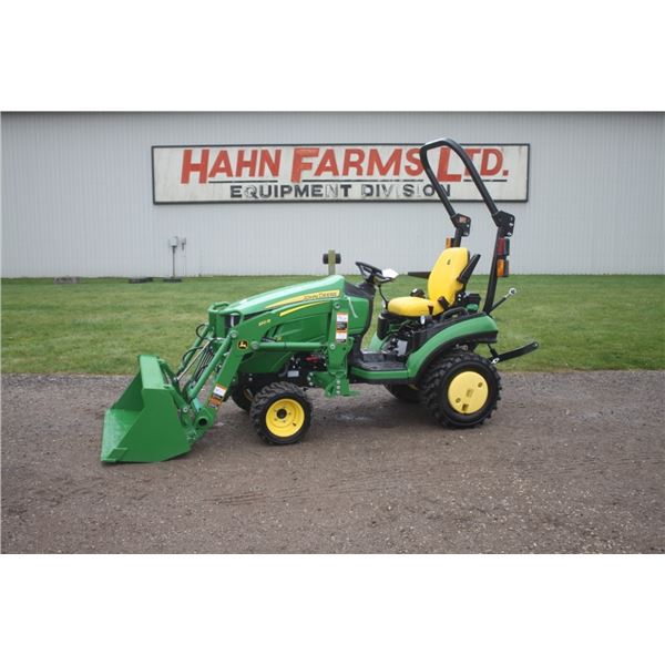 2021, JD 1025R compact tractor, 120R loader, 36 hours