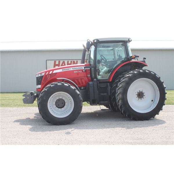 MF 8670 4wd tractor, cab, air, Dyna-VT, duals, 3250 hours