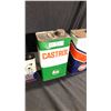 Image 4 : 5 MISC EMPTY CANS INCL 1 GAL CASTROL, GULF, 32 OZ WHIZ MOTOR RYTHM,  COLEMAN 1L CAMP FUEL,