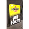 Image 2 : PENNZOIL "ASK FOR IT" DOUBLE SIDED METAL SIGN W24" X H36"