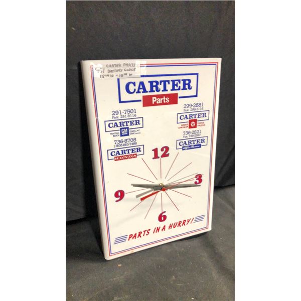 CARTER PARTS BATTERY CLOCK W10" X H15"