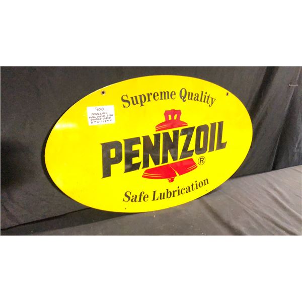 PENNZOIL OVAL DOUBLE-SIDED METAL SIGN W31" X H18"
