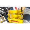 Image 1 : SHELL RACK INCLUDING QUART 4 MOTOR OIL BOTTLES SHELL-PENN CIRCA 1920'S - 40'S