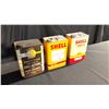 Image 1 : 3 US GALLON CANS 2 W/ CONTENTS INCLUDES SHELL LATA OIL, DONAX H AND EIS SHOCK OIL
