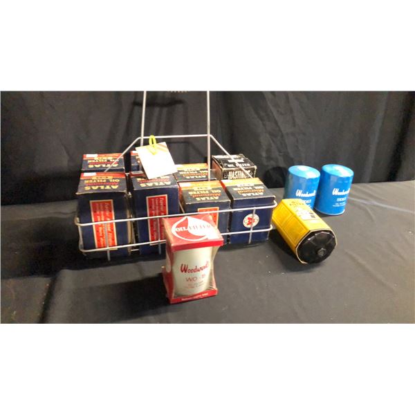 8 POCKET WIRE RACK WITH ASSORTED 12 OIL FILTERS