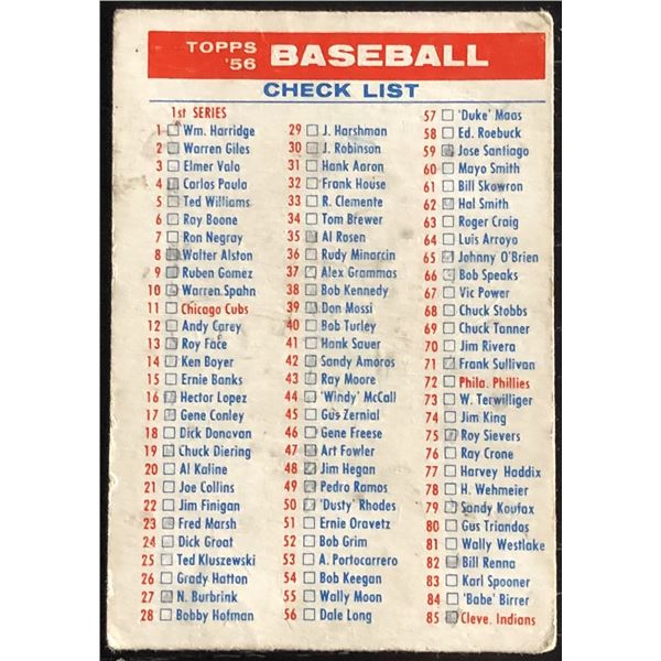 1956 TOPPS CHECKLIST