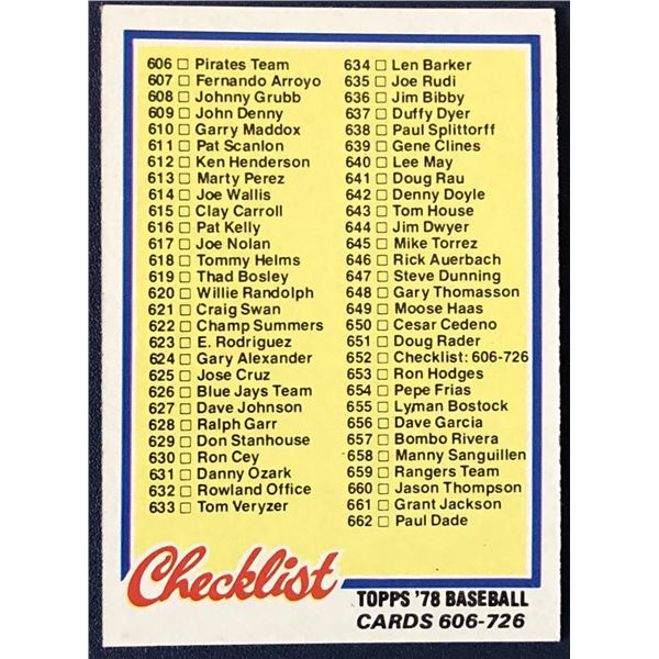 1978 TOPPS CHECKLIST