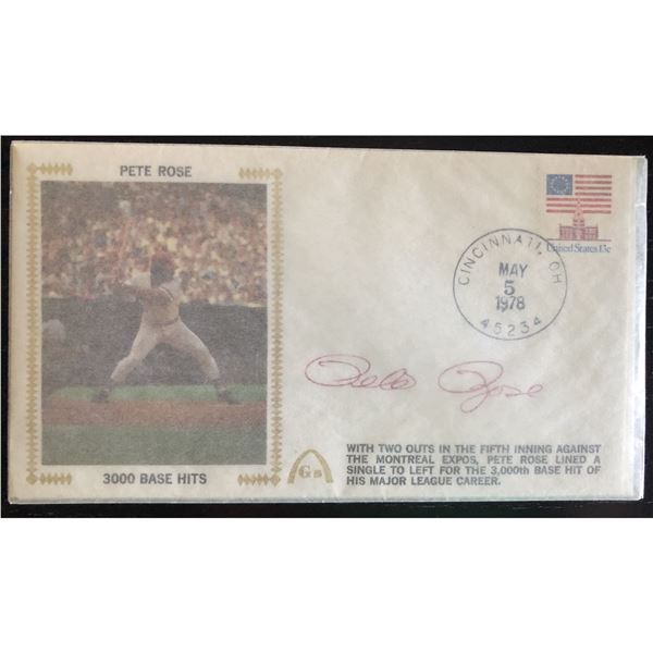 PETE ROSE SIGNED 3,000 BASE HITS GS GATEWAY FIRST DAY COVER CACHET ENVELOPE
