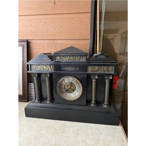 Antique slate marble clock extremely heavy 21 1/4 inches long by 8 1/2" x 14 1/2" tall