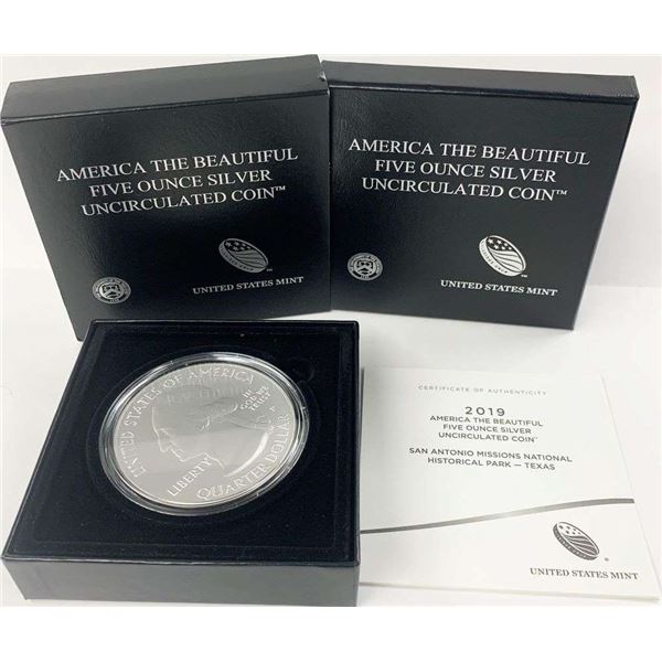 2019-P ATB Texas "San Antonio Missions" 5 ozt Silver