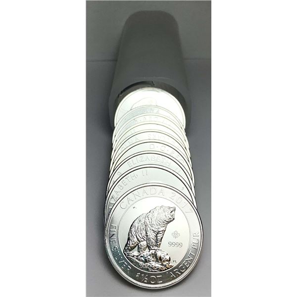 Roll (15-coins) Rare 2017 Canada $8 Grizzly Bear 1.5 ozt .9999 Silver