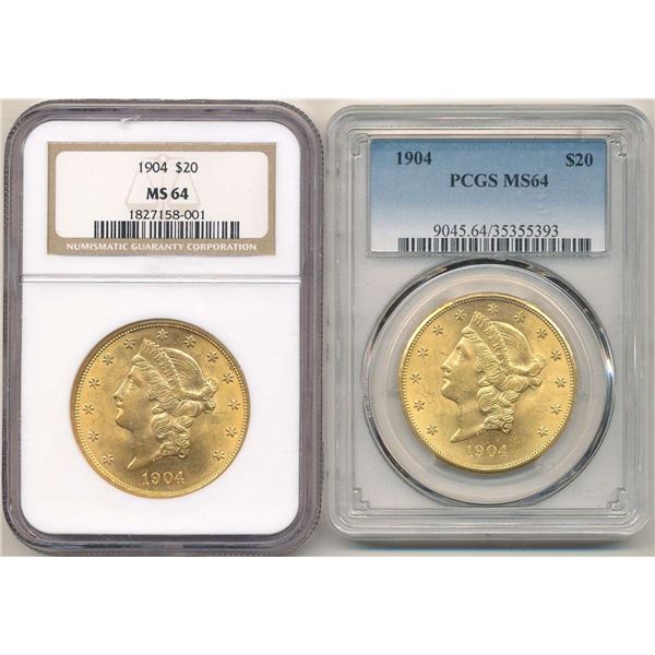 Last Minute! 1904 Gold $20 Liberty Heads NGC/PCGS MS64 (2-coins)
