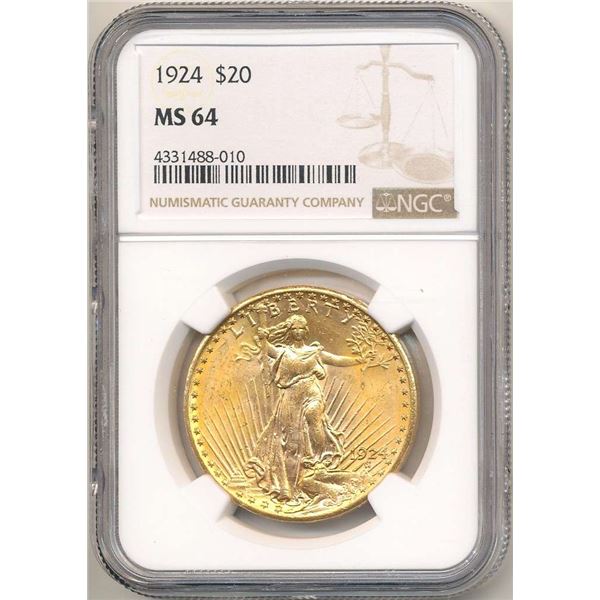 Last Minute! 1924 Gold $20 Saint Gaudens NGC MS64