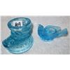Image 1 : Teal Blue uranium glass boot - circa 1800s and glass bird