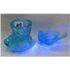 Image 6 : Teal Blue uranium glass boot - circa 1800s and glass bird