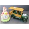 Image 1 : Precious moments "Ready for Avon Day" ceramic rabbit 5" 1980 and Avon woody station wagon bottle