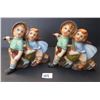 Image 1 : Vintage Hummel style boy and girl figurine wall pockets/bookends - Japan - 1950s