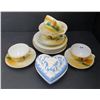 Image 1 : Japan hand painted China cups and saucers w/ plates and ceramic heat shaped trinket box