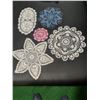 Image 1 : large oval table cloth with 4 napkins, misc. doilies