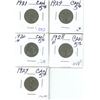 Image 1 : 5 Canadian 5 cent Coins - various years
