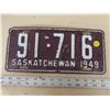 Image 1 : 1949 sask. License plate- 91-716