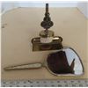 Image 1 : Vintage brass crumb catcher and brush with art deco style hand held mirror