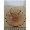 Image 1 : Depression pink open rose centerpiece low bowl with pitcher